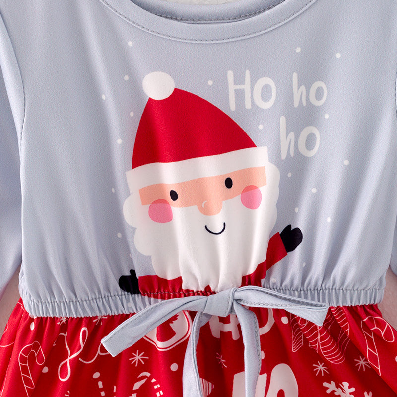 （In Stock Q11-1-1）Girls Christmas Print Dress