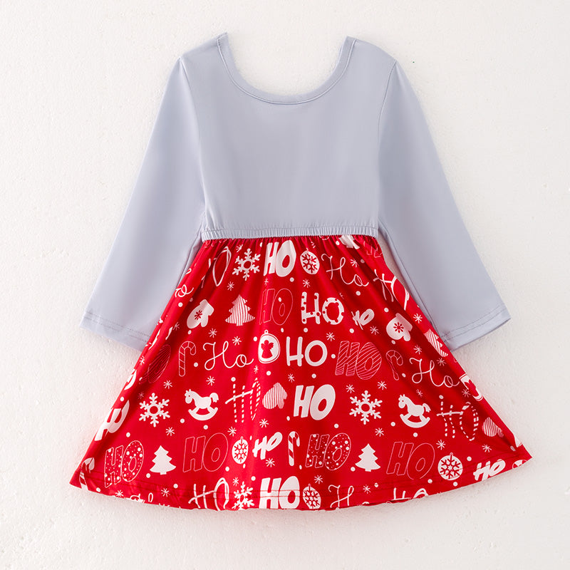 （In Stock Q11-1-1）Girls Christmas Print Dress