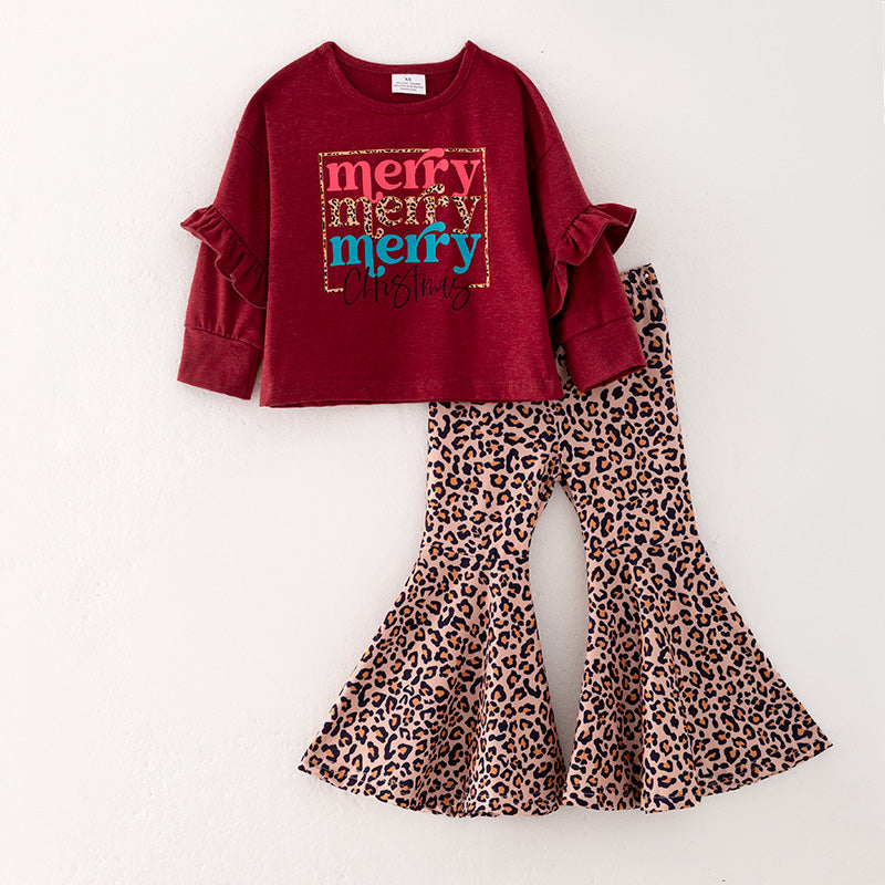 （In Stock Q11-3-1）Girls Christmas Print Outfit Set