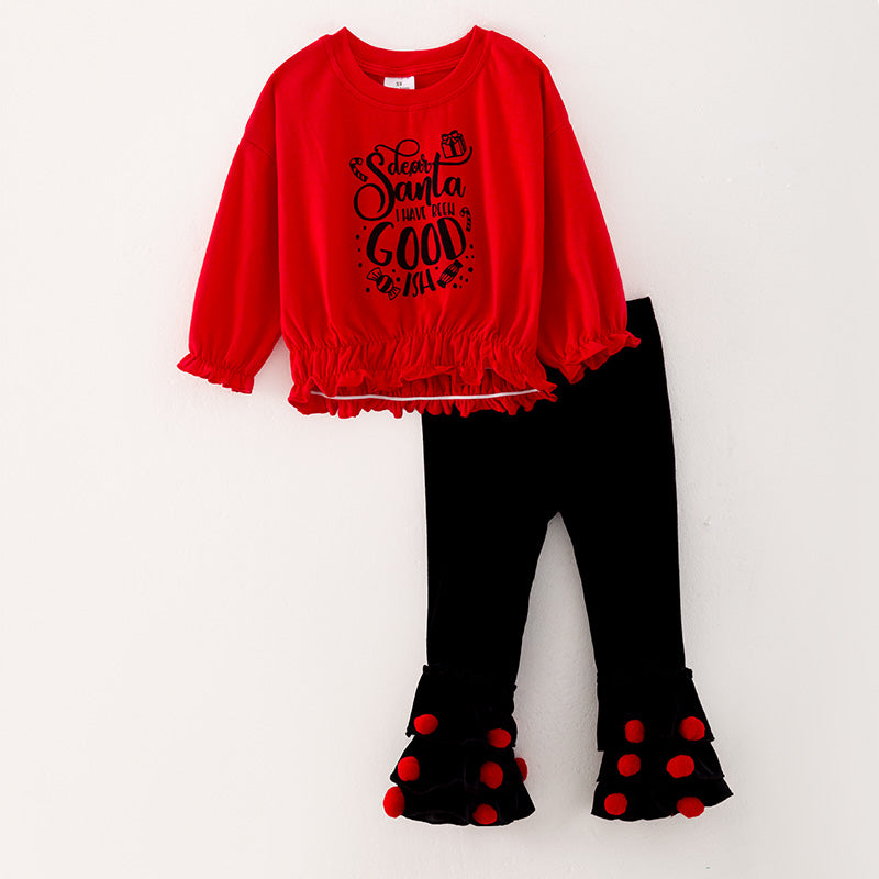 （In Stock Q11-4-2）Girls Christmas Santa Print Outfit Set