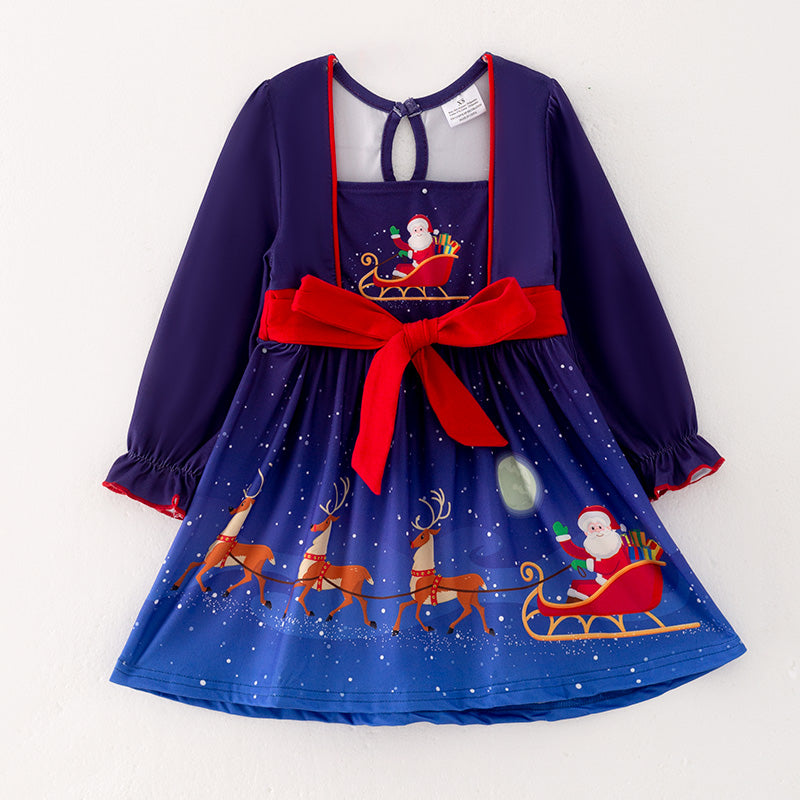 （In Stock Q11-5-1）Girls Christmas Print Dress