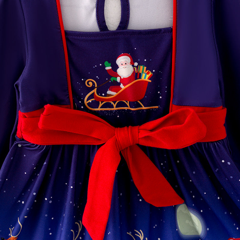 （In Stock Q11-5-1）Girls Christmas Print Dress