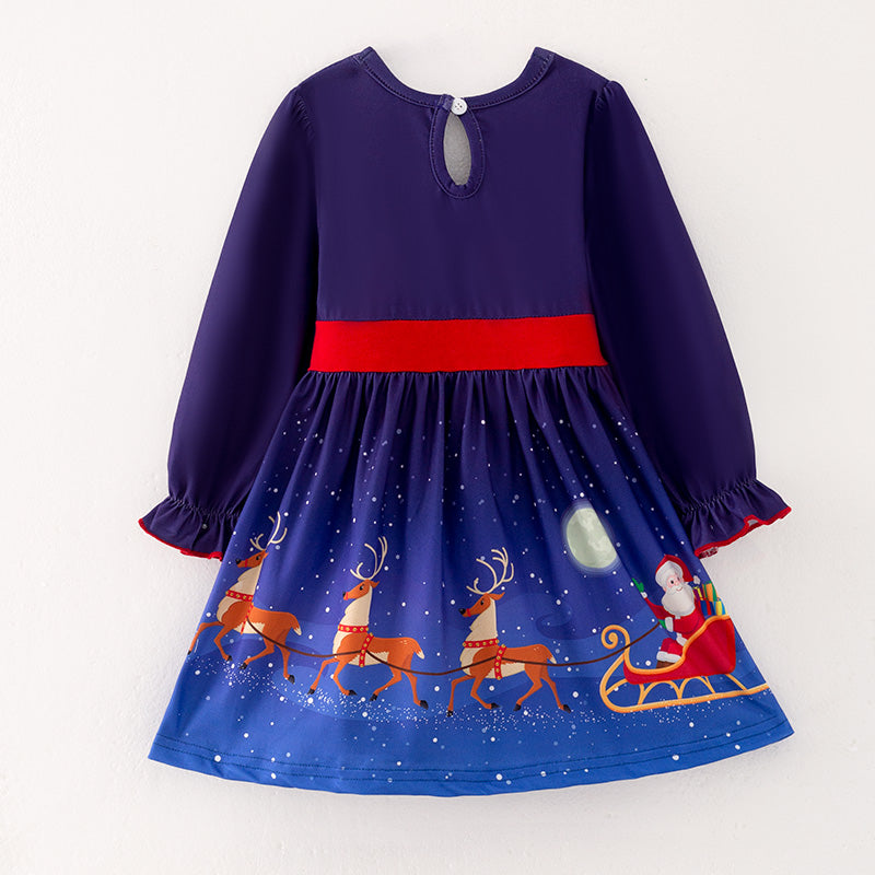 （In Stock Q11-5-1）Girls Christmas Print Dress