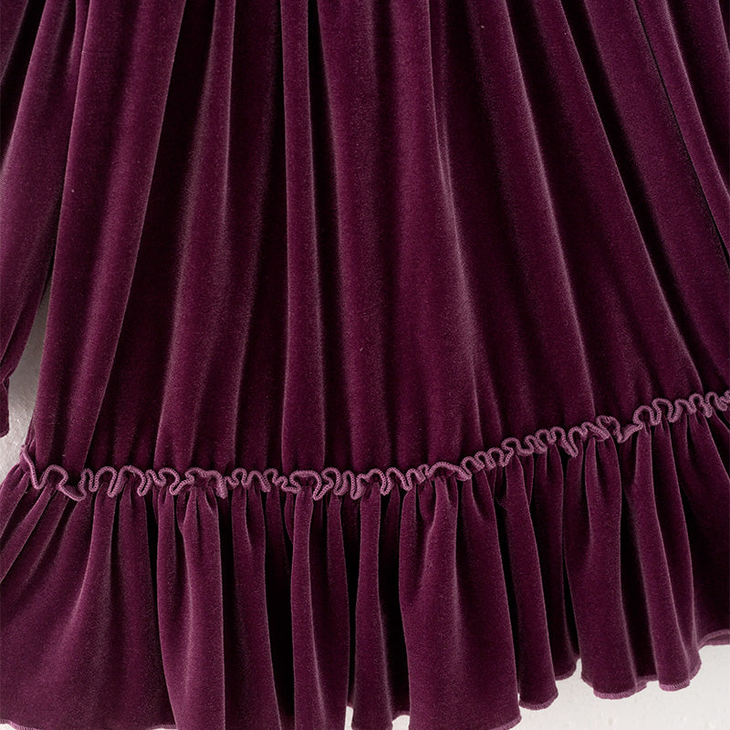 （In Stock Q12-3-1）Girls Fall Purple Velvet Smocked Dress