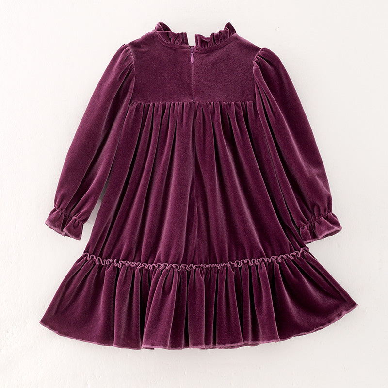 （In Stock Q12-3-1）Girls Fall Purple Velvet Smocked Dress