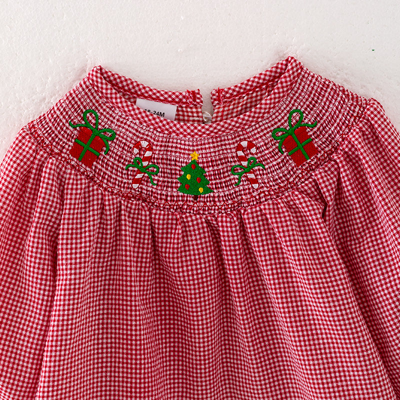 （In Stock G8-3-1）Baby Girls Christmas Embroidery Smocked Bloomer Set