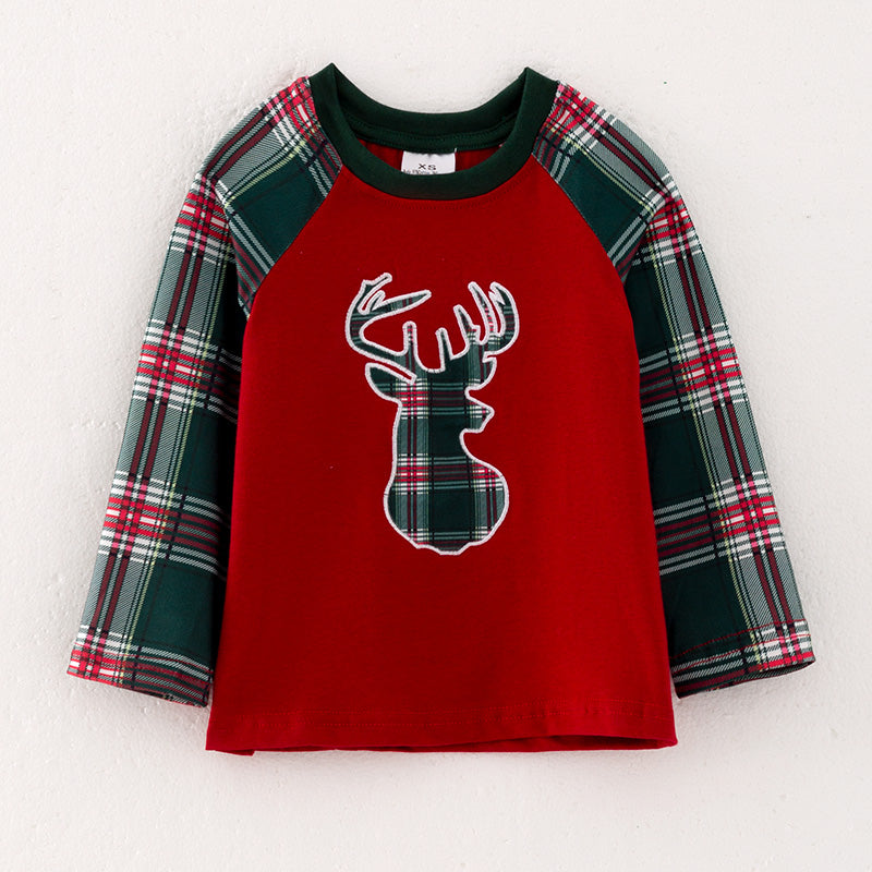 （In Stock G9-1-2）Boys Christmas Elk Applique Cotton Top