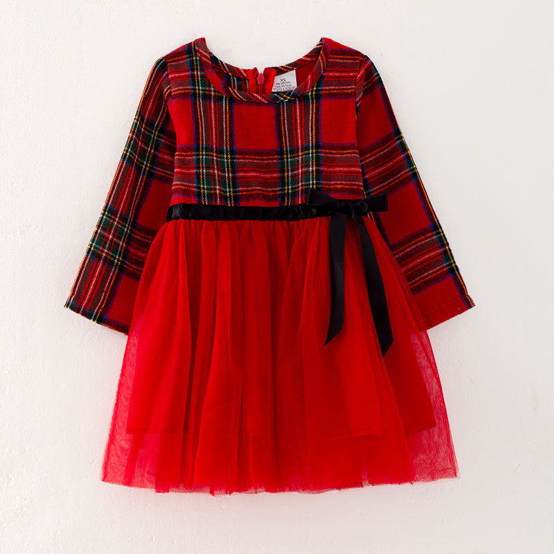 （In Stock G3-3-2）Mommy and Me Christmas Red Plaid Cotton Dress