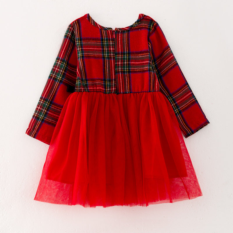 （In Stock G3-3-2）Mommy and Me Christmas Red Plaid Cotton Dress