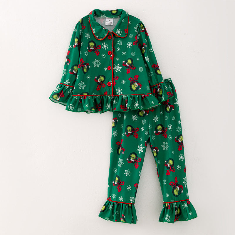 （In Stock G9-3-1）Girls Christmas Cartoon Print Pajamas