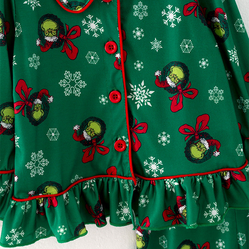 （In Stock G9-3-1）Girls Christmas Cartoon Print Pajamas