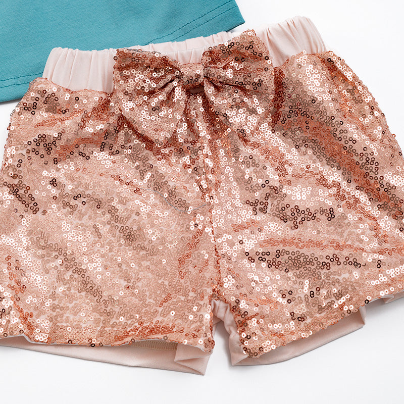 Girls Jade Horse Pint Sequins Shorts Set