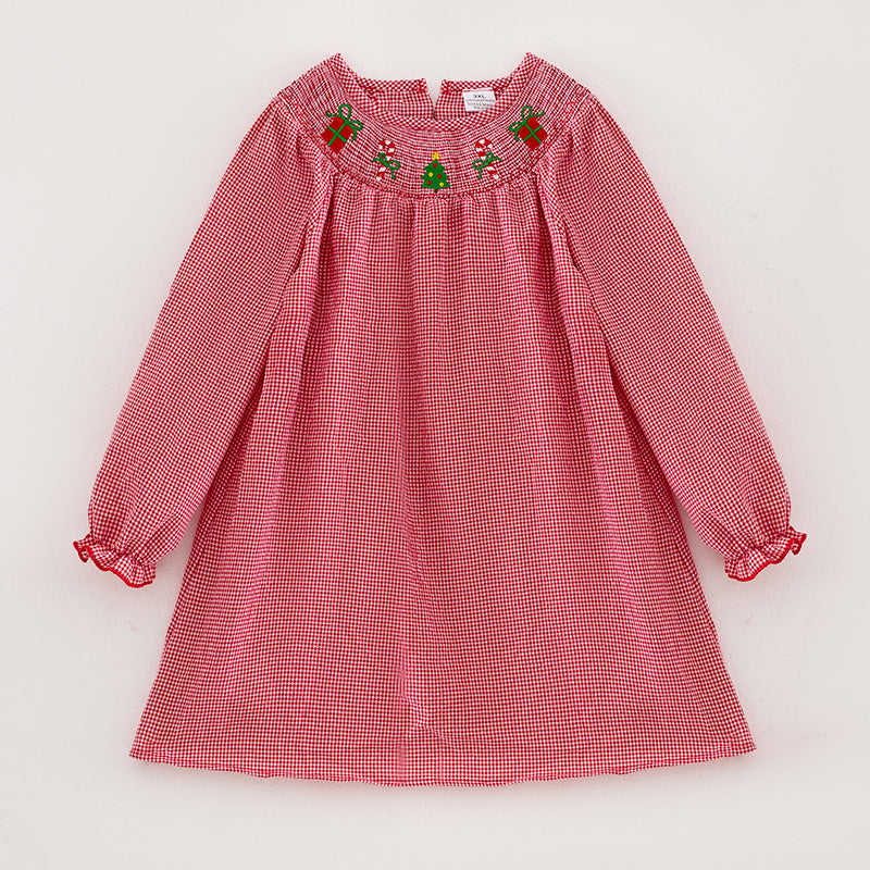 （In Stock G8-3-1）Girls Christmas Embroidery Smocked Dress