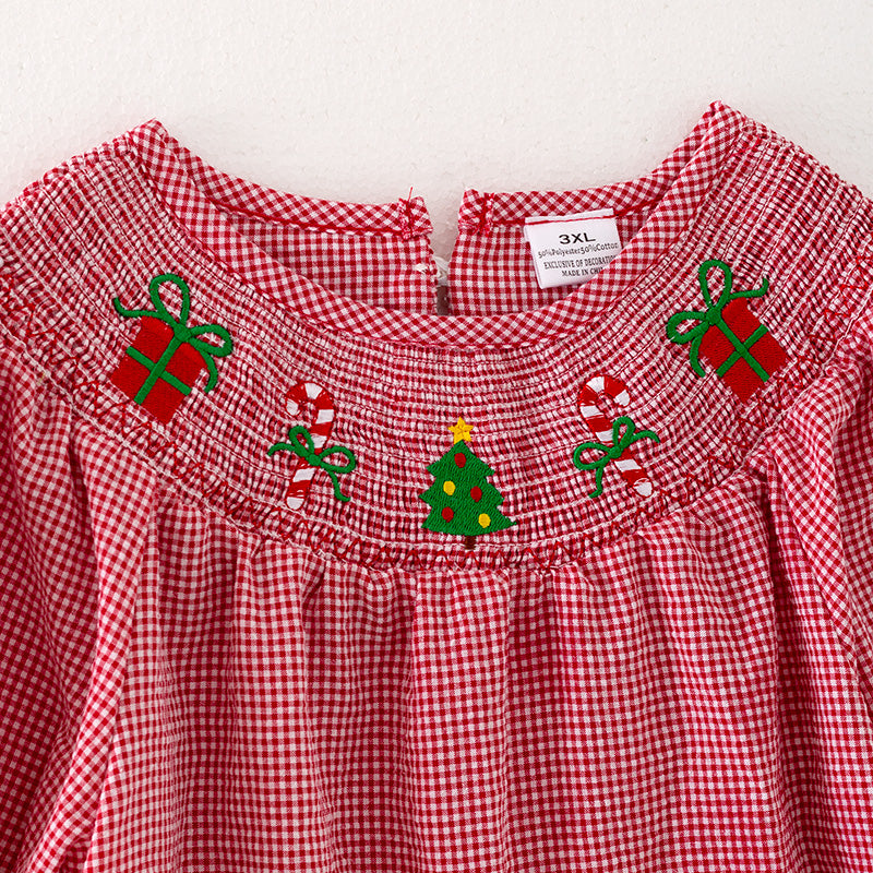 （In Stock G8-3-1）Girls Christmas Embroidery Smocked Dress