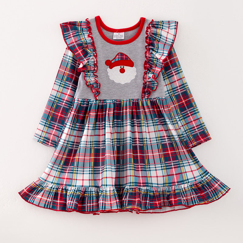 （In Stock G9-3-1）Girls Christmas Santa Applique Dress