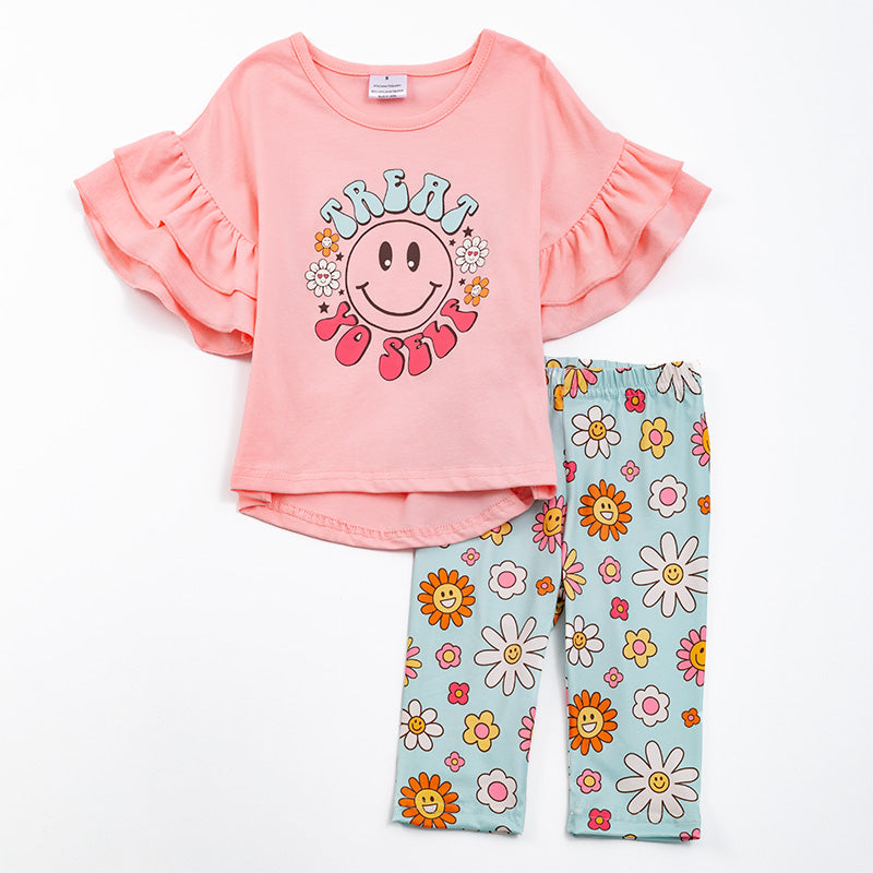 Girls Coral Floral Smiley Capris