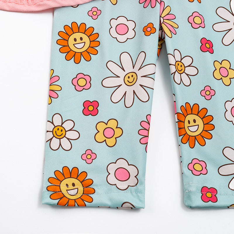 Girls Coral Floral Smiley Capris