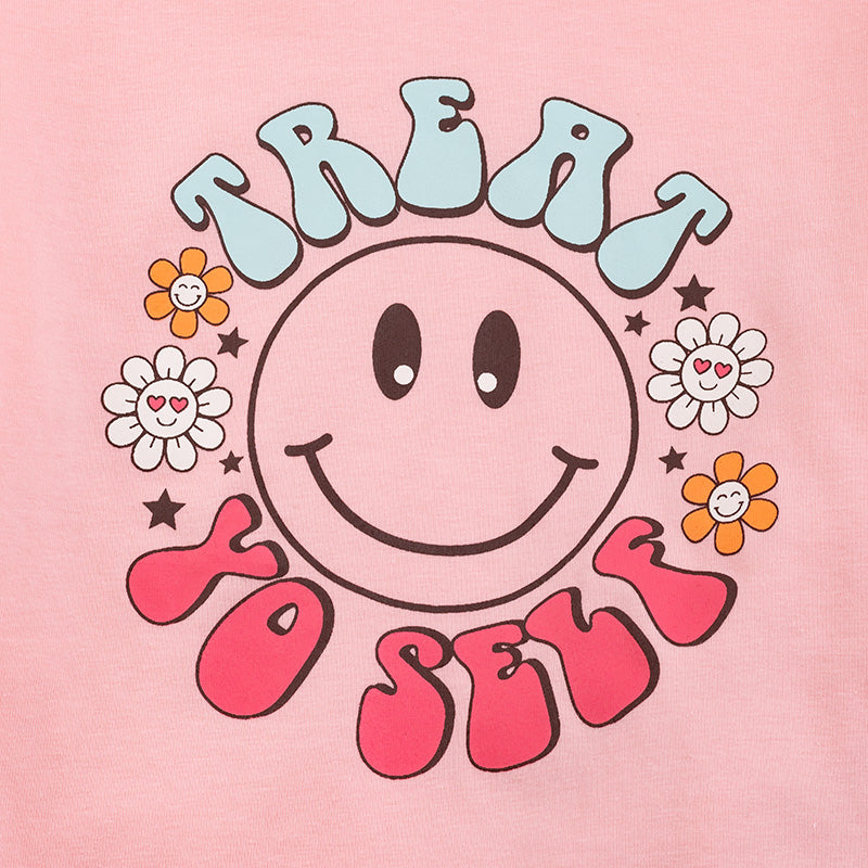 Girls Coral Floral Smiley Capris