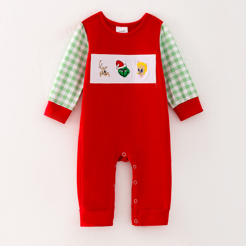 （In Stock G7-3-3）One Pack(6 Pieces total) Sale Baby Boys Christmas Embroidery Cotton Romper