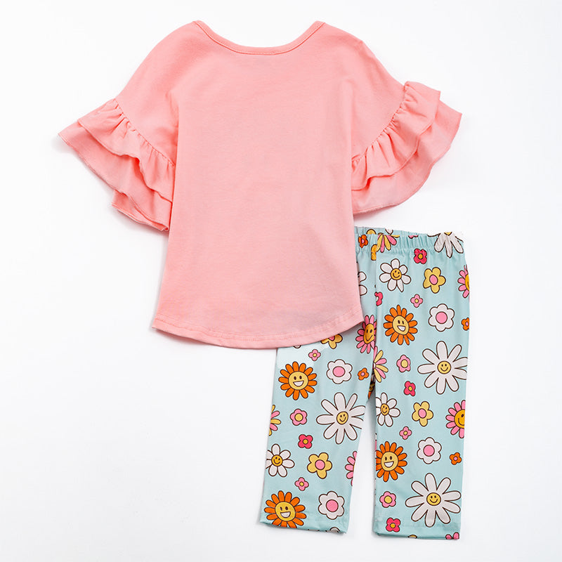 Girls Coral Floral Smiley Capris