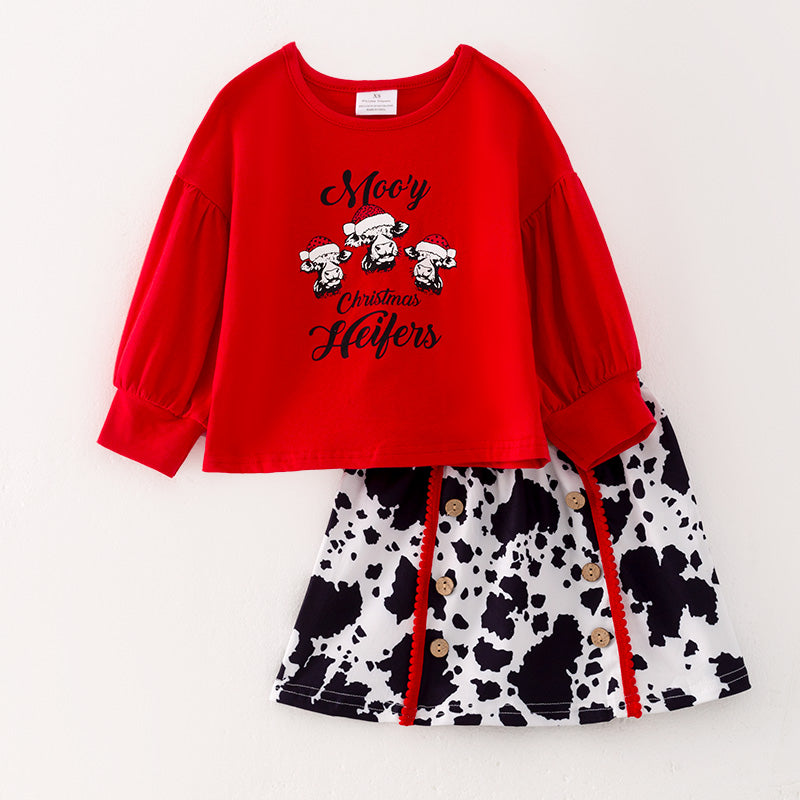 （In Stock G7-5-1）Girls Christmas Print Skirt Set