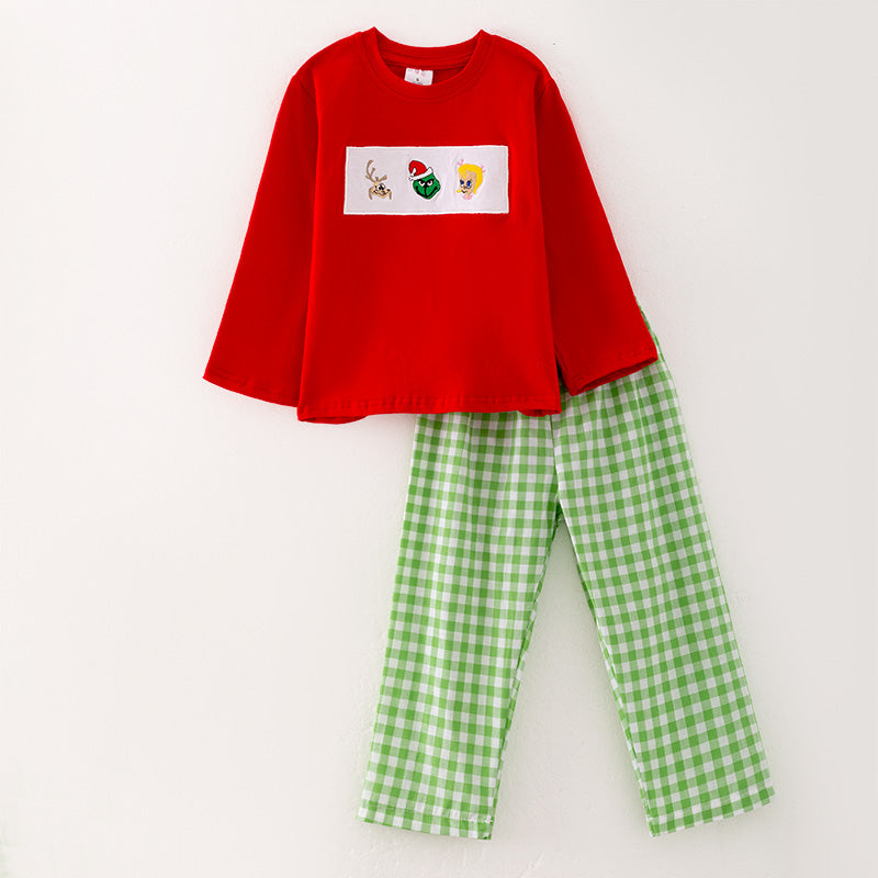 （In Stock G7-3-3）One Pack(11 Pieces total)Boys Christmas Embroidery Cotton Outfit Set