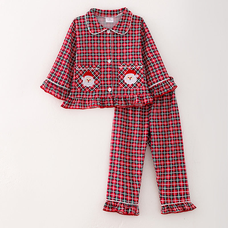 （In Stock G7-1-1）Girls Christmas Santa Applique Pajamas