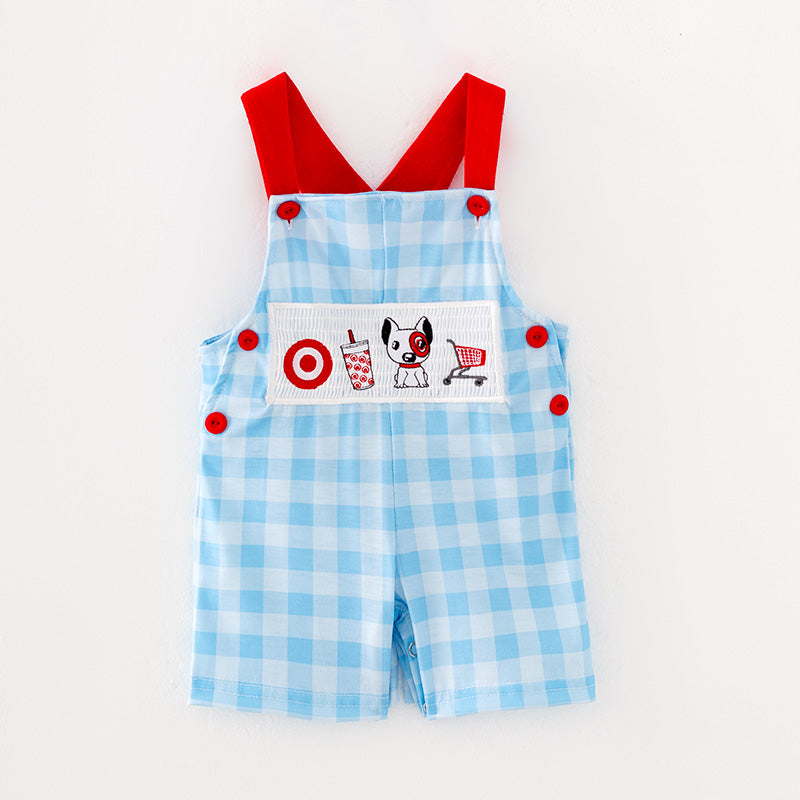 Boys Plaid Supermarket Embroidery Smocked Romper