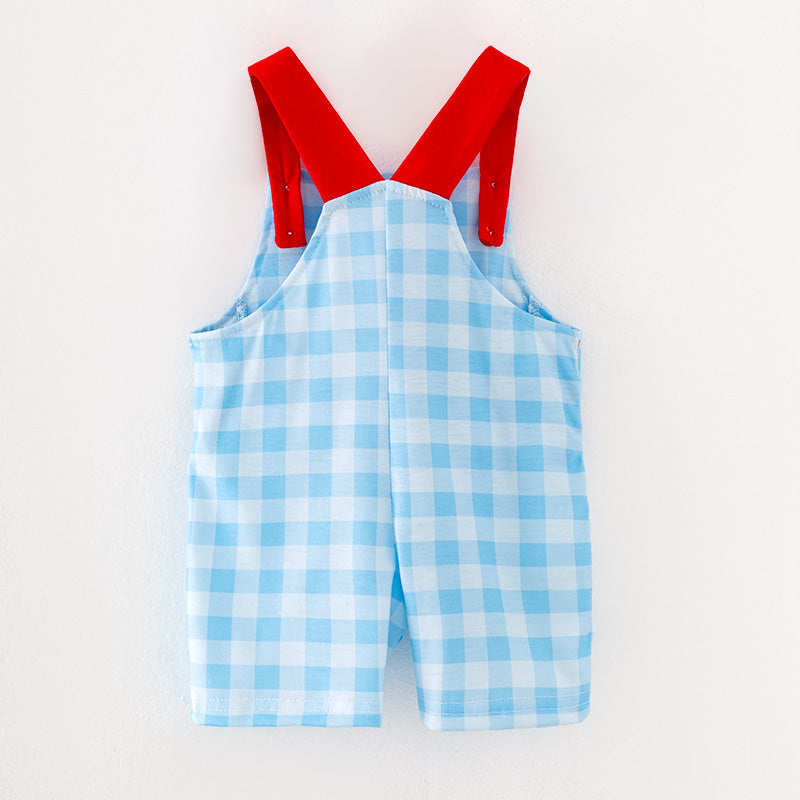 Boys Plaid Supermarket Embroidery Smocked Romper