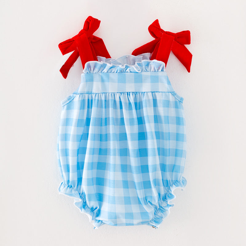 Girls Plaid Supermarket Embroidery Smocked Romper