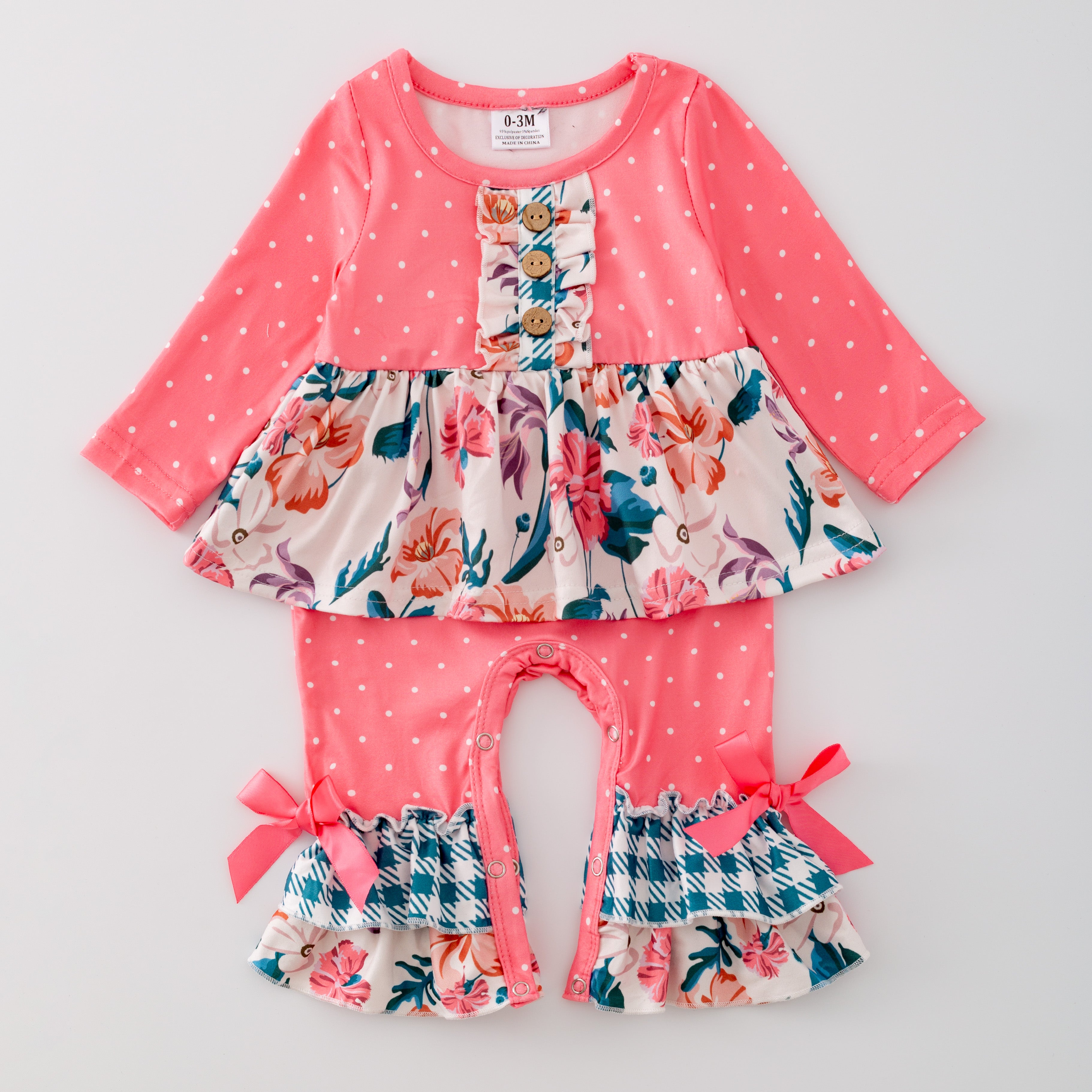 (In Stock G27-03-02 G20-03-02)Baby Girls Pink Floral Print Infant Romper