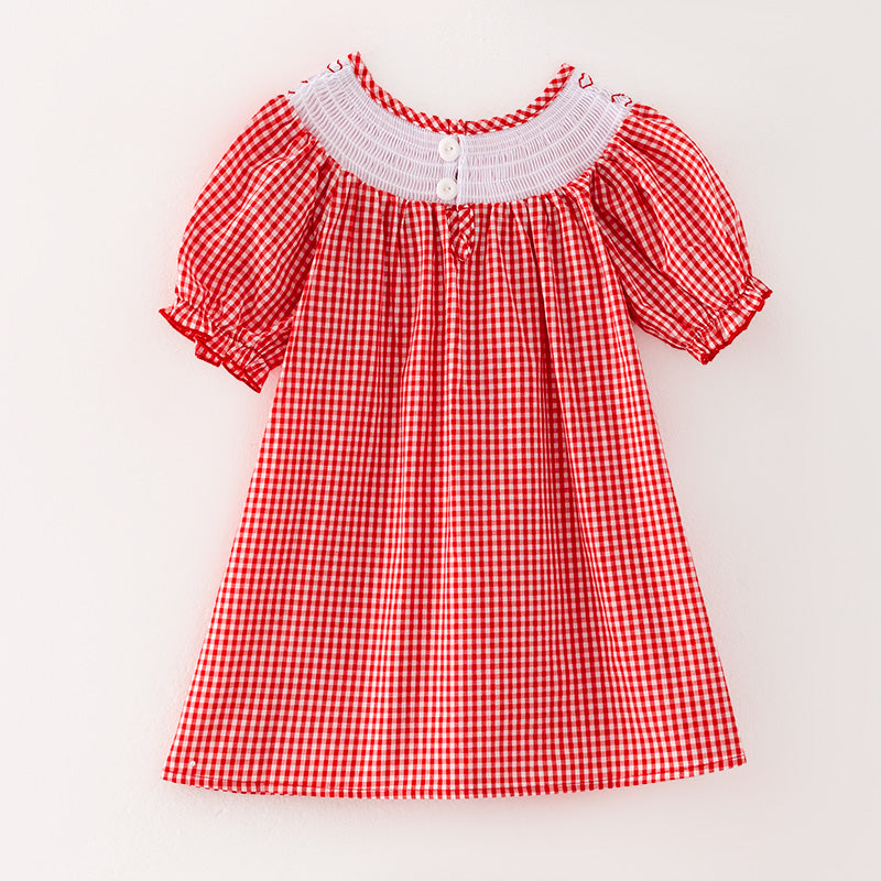 （In Stock L32-4-3）Girls Valentine's Day Embroidery Red Smocked Dress