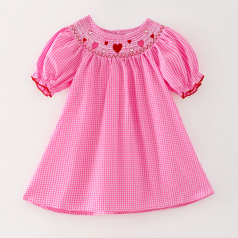 （In Stock L33-4-3）Girls Valentine's Day Embroidery Pink Smocked Dress