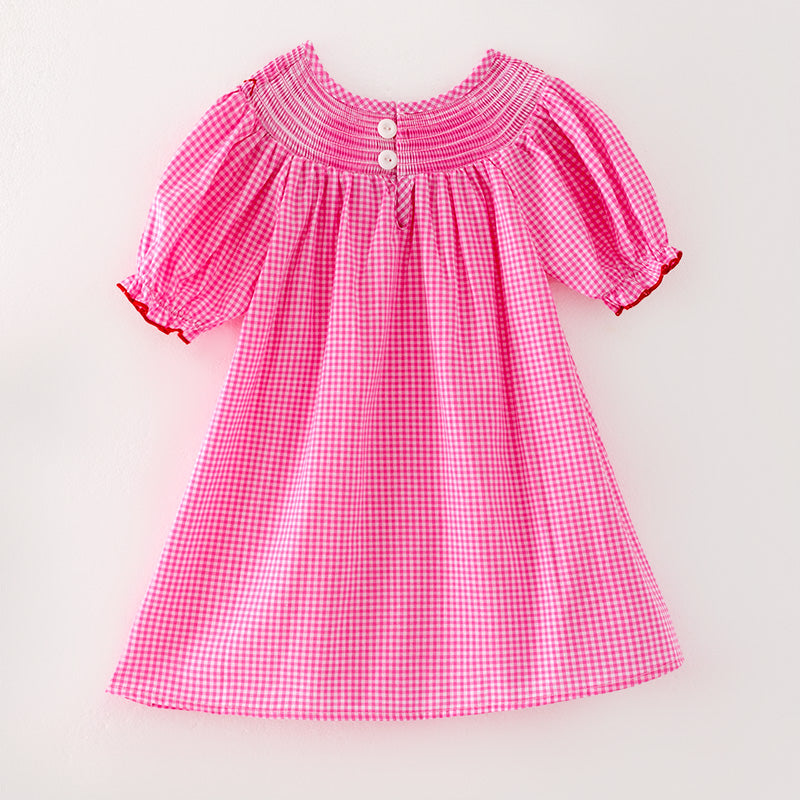 （In Stock L33-4-3）Girls Valentine's Day Embroidery Pink Smocked Dress