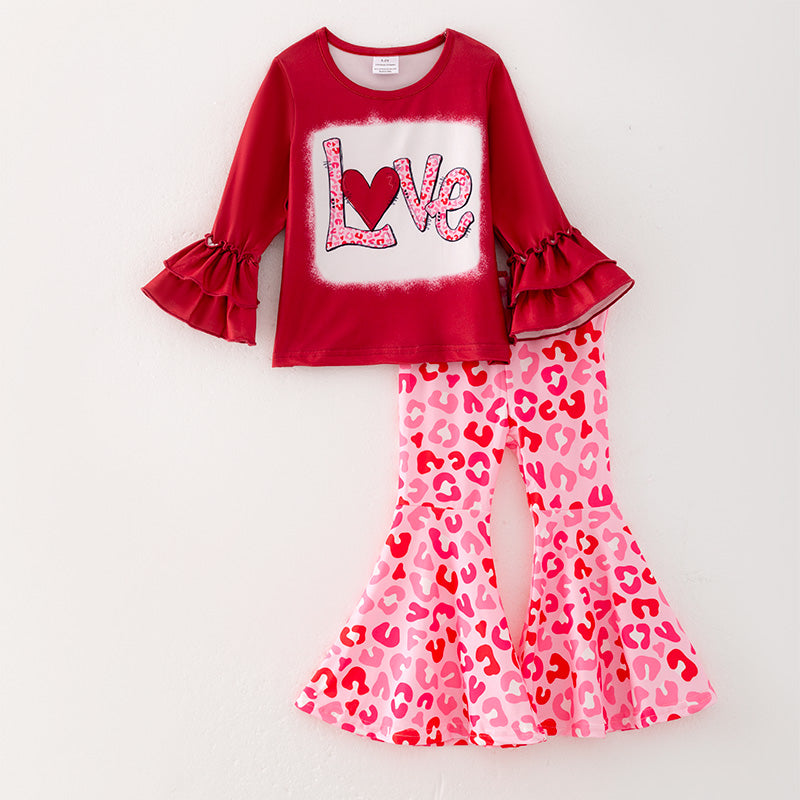 （In Stock G22-1-1）One Pack(8 Pieces total) Sale Girls Valentine's Day Print Outfit Set