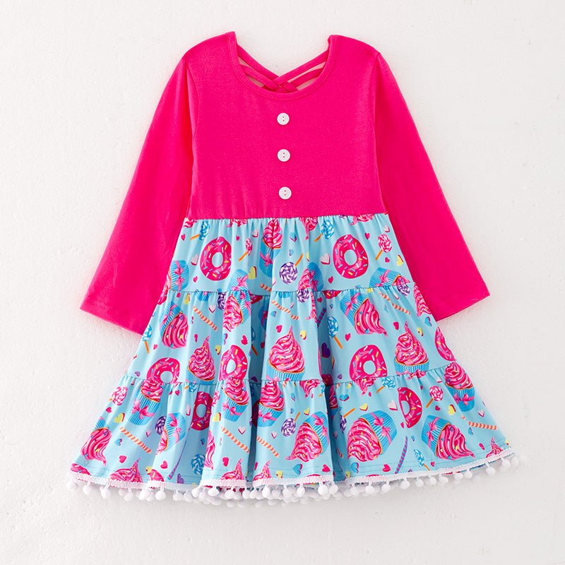 （In Stock G25-2-1）One Pack(2 Pieces total) Sale Girls Valentine's Day Dessert Print Dress