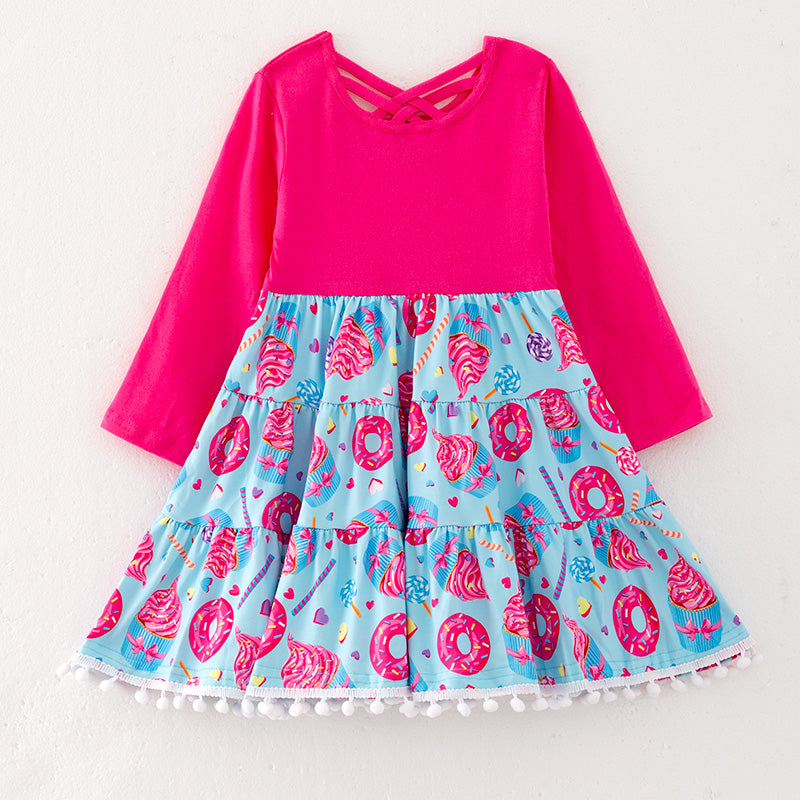 （In Stock G25-2-1）One Pack(2 Pieces total) Sale Girls Valentine's Day Dessert Print Dress