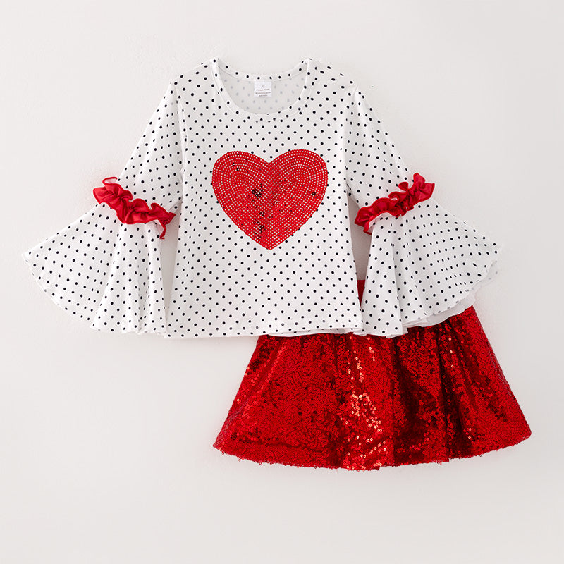 （In Stock L32-3-1）Girls Valentine's Day Heart Sequin Skirt Set