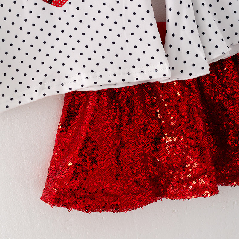 （In Stock L32-3-1）Girls Valentine's Day Heart Sequin Skirt Set