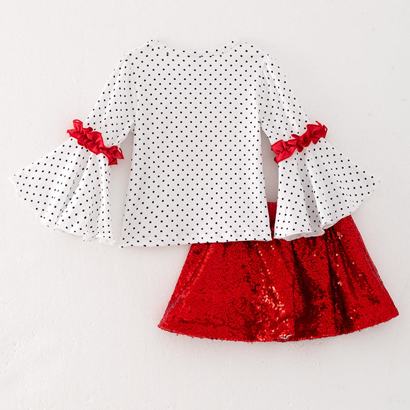 （In Stock L32-3-1）Girls Valentine's Day Heart Sequin Skirt Set