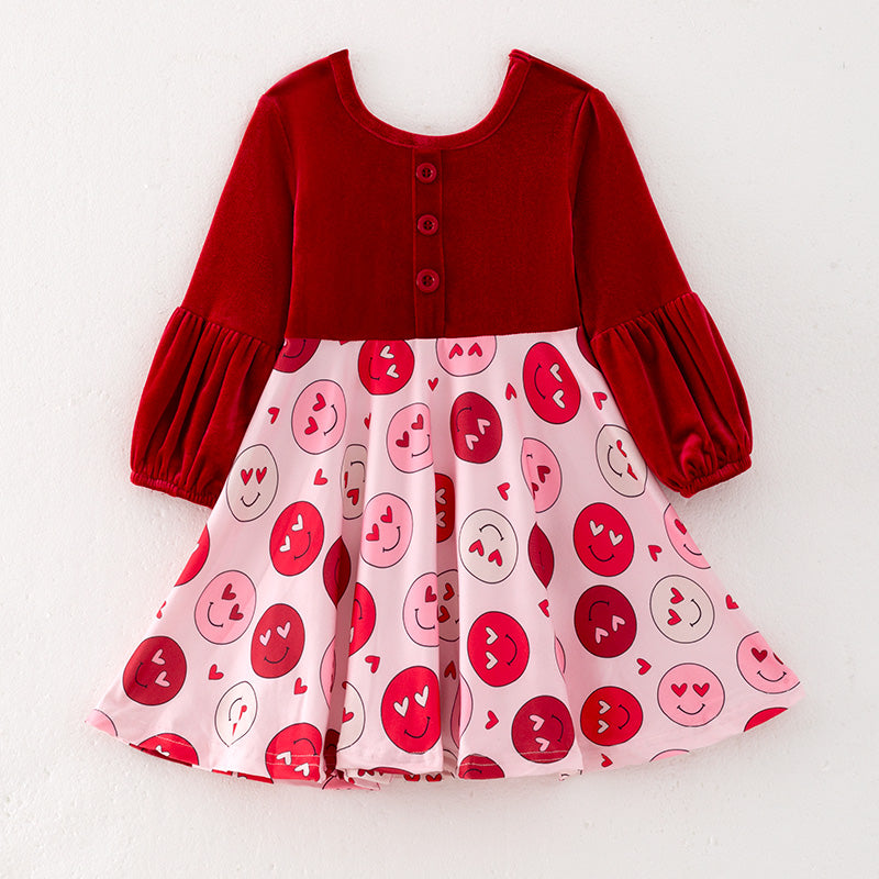 （In Stock G22-4-2）Girls Valentine's Day Print Velvet Dress