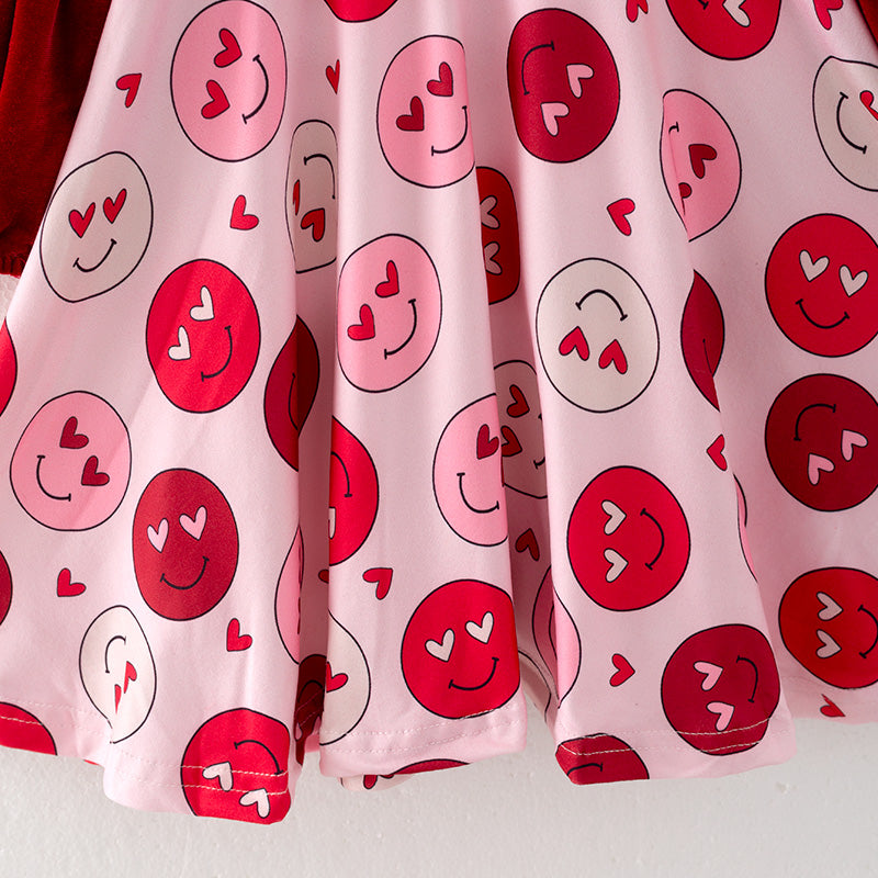 （In Stock G22-4-2）Girls Valentine's Day Print Velvet Dress