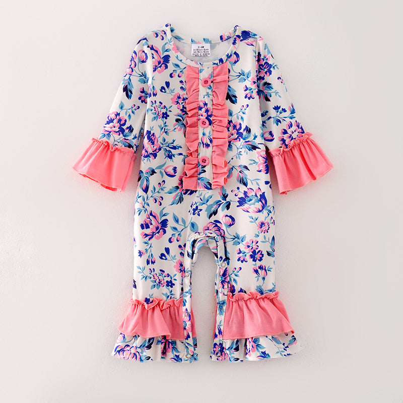 （In Stock L33-4-1）Baby Girls Fall Floral Print Romper