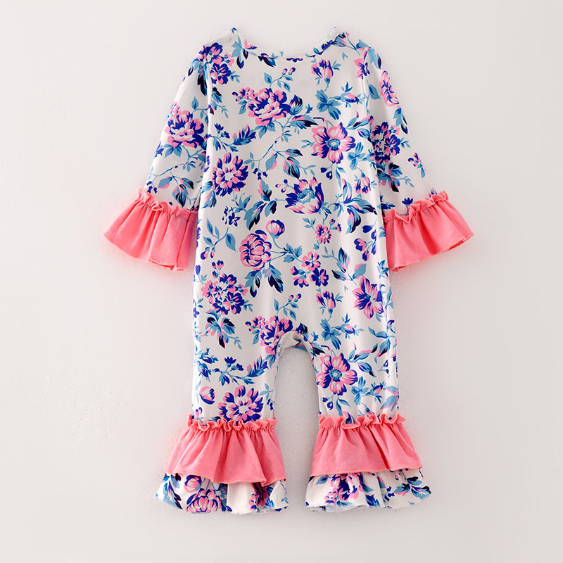 （In Stock L33-4-1）Baby Girls Fall Floral Print Romper