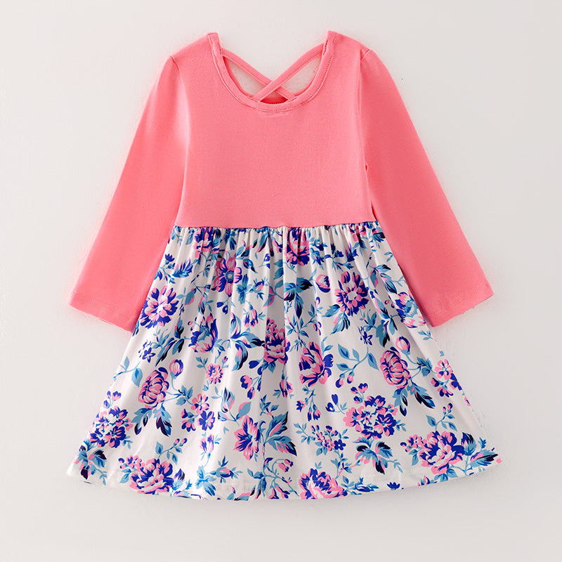 （In Stock L33-1-1）Girls Fall Floral Print Dress