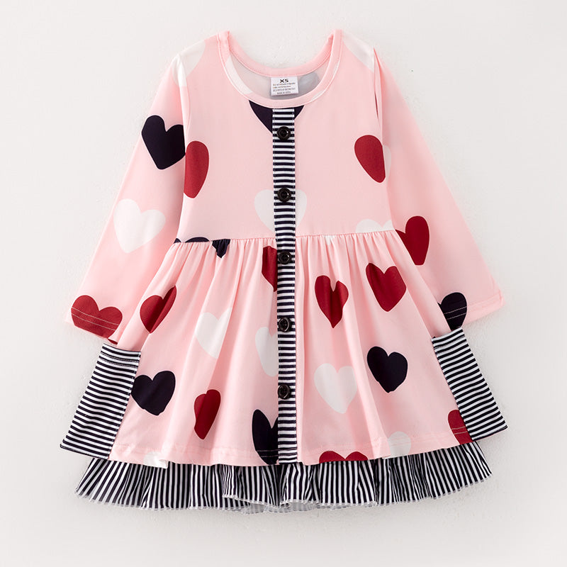 （In Stock G22-5-3）Girls Valentine's Day Heart Print Dress