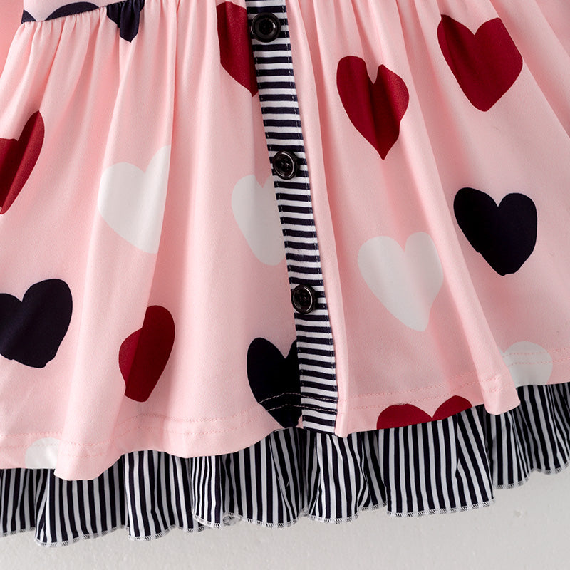 （In Stock G22-5-3）Girls Valentine's Day Heart Print Dress