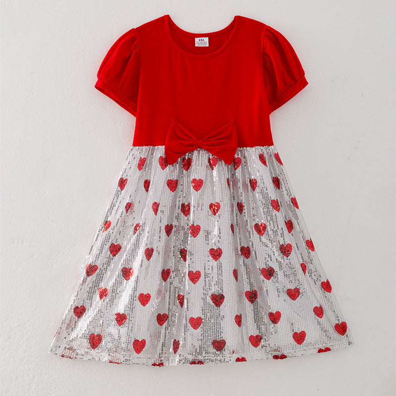 （In Stock L32-3-1）Girls Valentine's Day Heart Sequin Dress