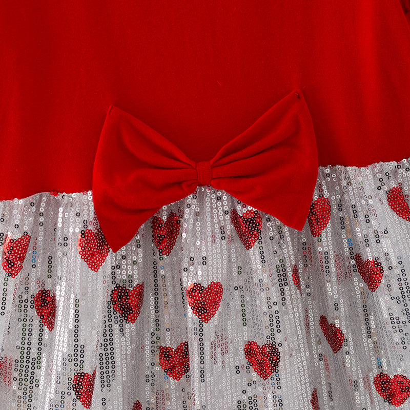 （In Stock L32-3-1）Girls Valentine's Day Heart Sequin Dress