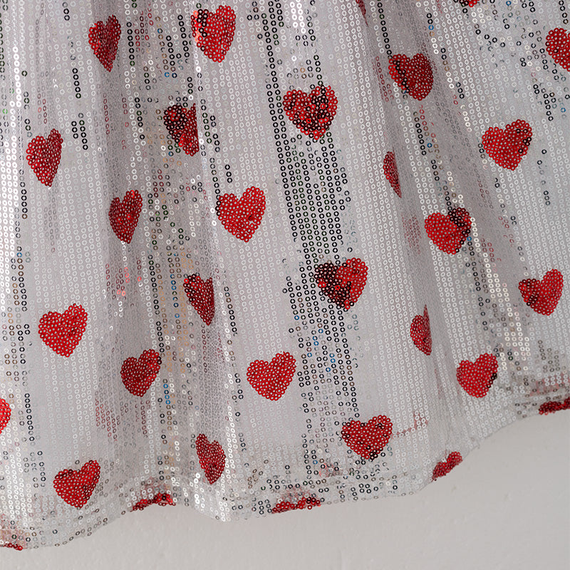 （In Stock L32-3-1）Girls Valentine's Day Heart Sequin Dress